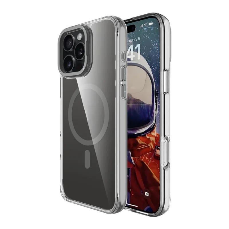For iPhone 16 Pro Max Magnetic Case Shockproof TPU + PC Phone Back Cover with Metal Lens Kickstand - Black