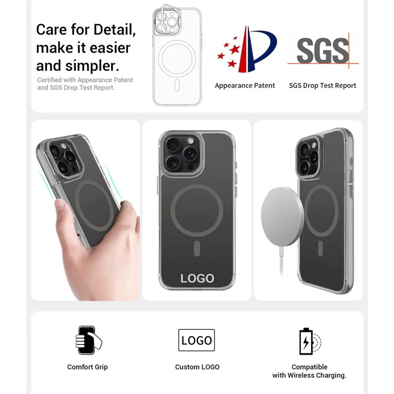 For iPhone 16 Pro Max Magnetic Case Shockproof TPU + PC Phone Back Cover with Metal Lens Kickstand - Black