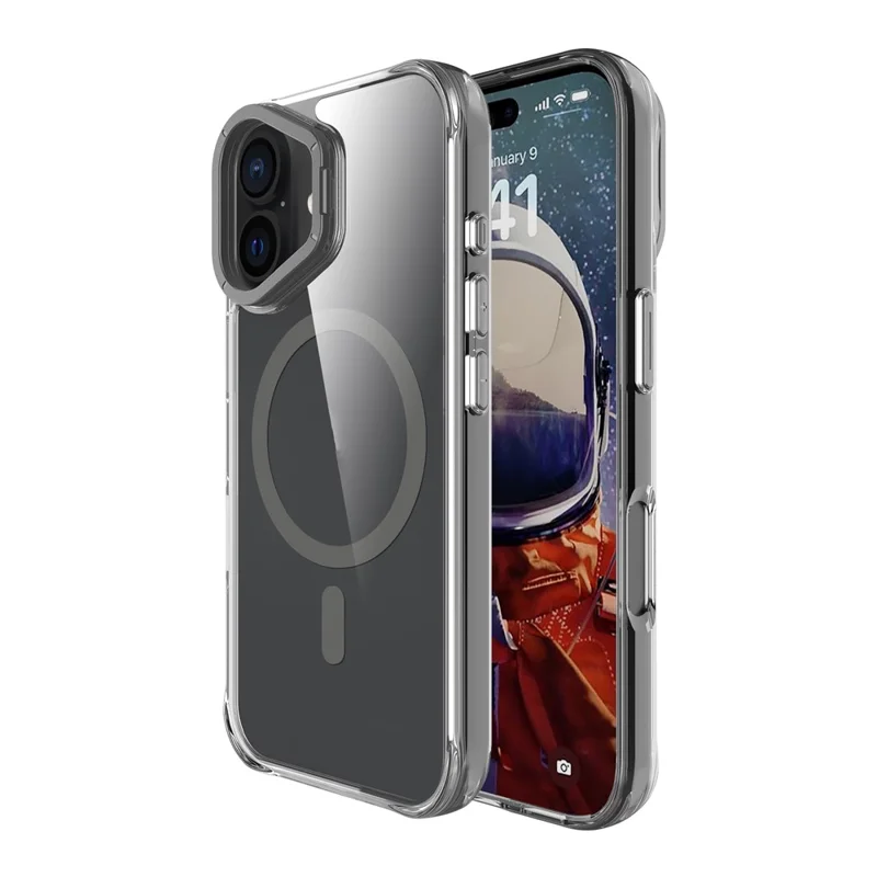 Funda Magnética para iPhone 16 Antichoque TPU + PC con Soporte de Lente Metálico - Negro