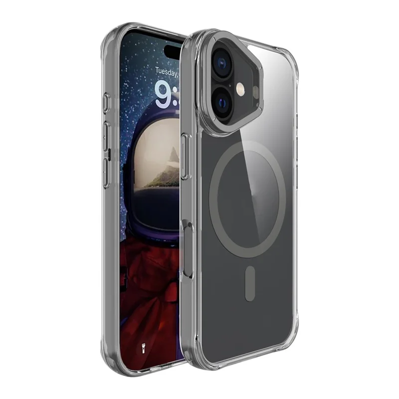Funda Magnética para iPhone 16 Antichoque TPU + PC con Soporte de Lente Metálico - Negro
