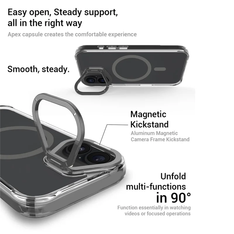 Funda Magnética para iPhone 16 Antichoque TPU + PC con Soporte de Lente Metálico - Negro