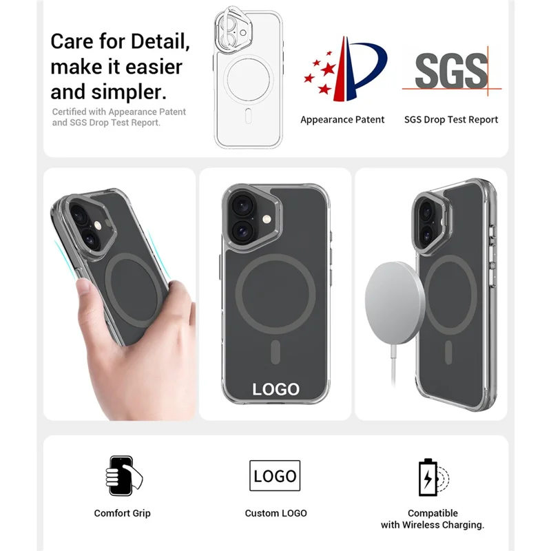 Funda Magnética para iPhone 16 Antichoque TPU + PC con Soporte de Lente Metálico - Negro