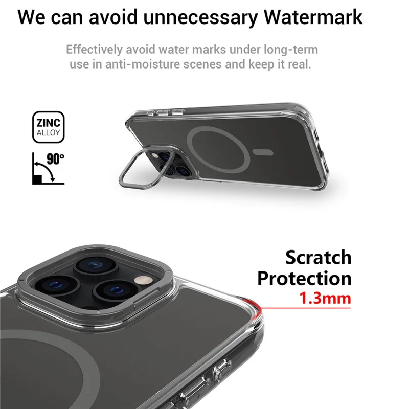 For iPhone 15 Pro Max Magnetic Case Shockproof TPU + PC Phone Back Cover with Metal Lens Kickstand - Black