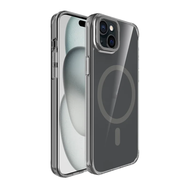 For iPhone 15 Magnetic Case Shockproof TPU + PC Phone Back Cover with Metal Lens Kickstand - Black