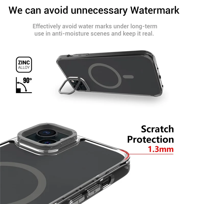 For iPhone 15 Magnetic Case Shockproof TPU + PC Phone Back Cover with Metal Lens Kickstand - Black