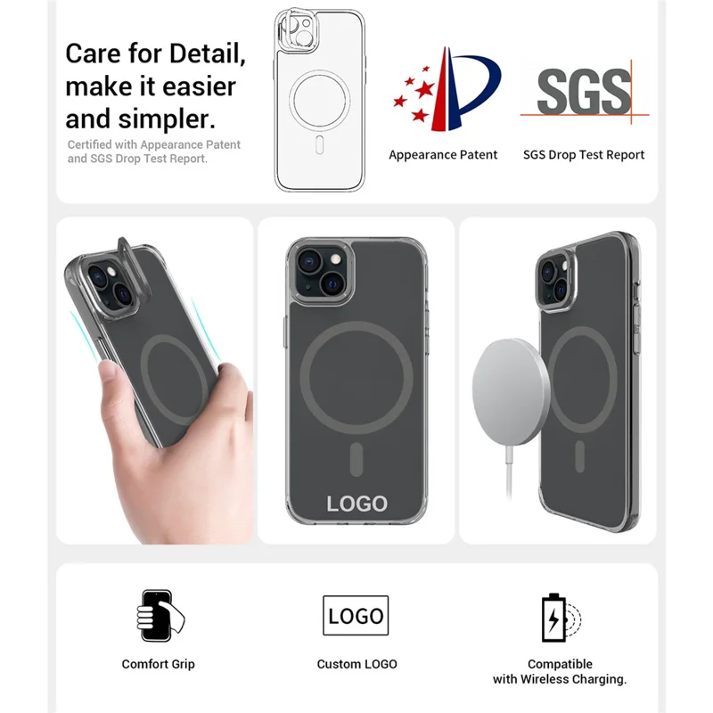 For iPhone 15 Magnetic Case Shockproof TPU + PC Phone Back Cover with Metal Lens Kickstand - Black