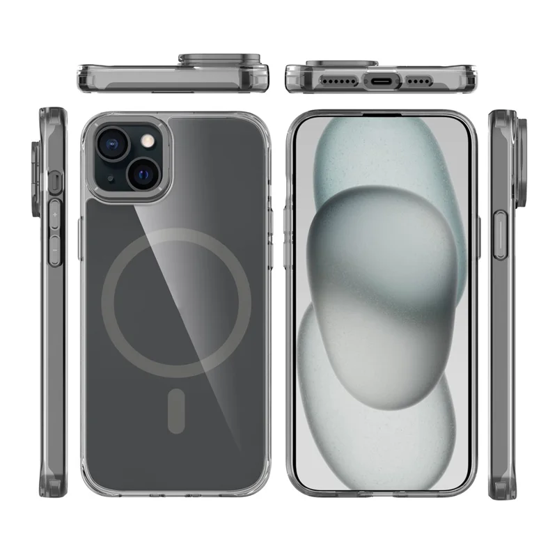 Pour iPhone 14 Étui Magnétique Antichoc TPU + PC avec Support de Lentille Métallique et Protection Arrière - Noir