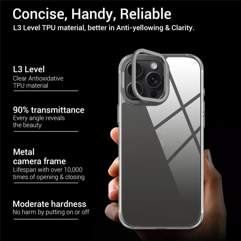 For iPhone 16 Pro Max Case Shockproof TPU + PC Phone Back Cover with Metal Lens Kickstand - Black