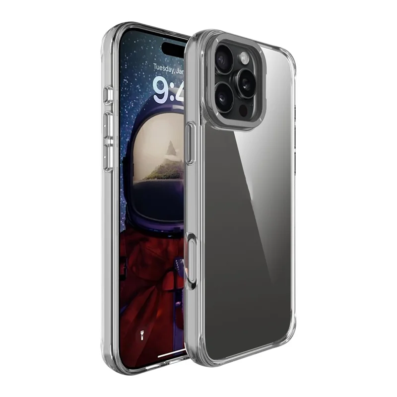 For iPhone 16 Pro Case Shockproof TPU + PC Phone Back Cover with Metal Lens Kickstand - Black