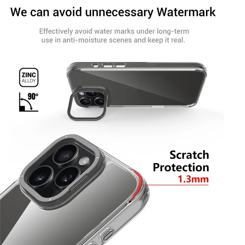 For iPhone 16 Pro Case Shockproof TPU + PC Phone Back Cover with Metal Lens Kickstand - Black