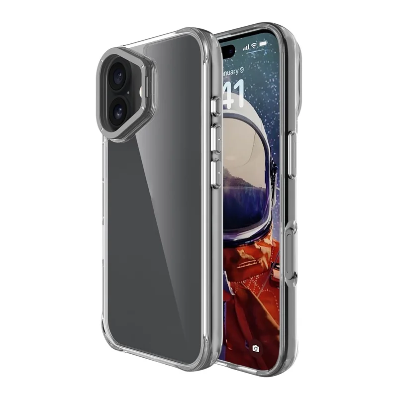 For iPhone 16 Case Shockproof TPU + PC Phone Back Cover with Metal Lens Kickstand - Black