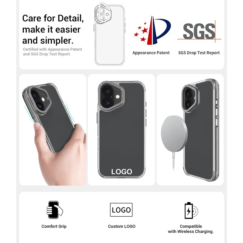 For iPhone 16 Case Shockproof TPU + PC Phone Back Cover with Metal Lens Kickstand - Black