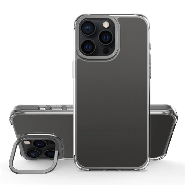 Für iPhone 15 Pro Max Hülle Stoßfest TPU + PC Handyrückseite mit Metall-Objektiv-Ständer - Schwarz