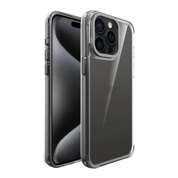 Für iPhone 15 Pro Max Hülle Stoßfest TPU + PC Handyrückseite mit Metall-Objektiv-Ständer - Schwarz