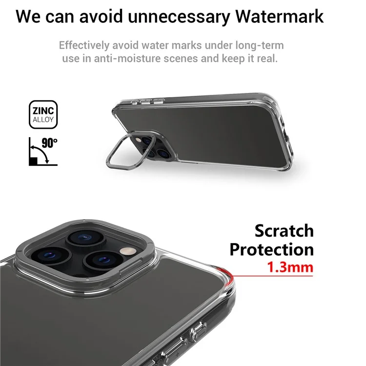 Für iPhone 15 Pro Max Hülle Stoßfest TPU + PC Handyrückseite mit Metall-Objektiv-Ständer - Schwarz