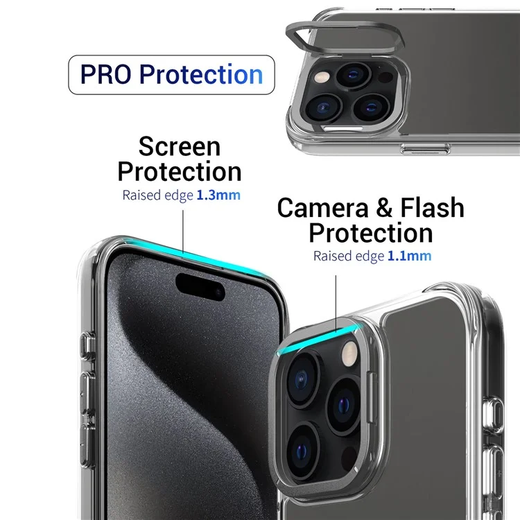 Für iPhone 15 Pro Max Hülle Stoßfest TPU + PC Handyrückseite mit Metall-Objektiv-Ständer - Schwarz