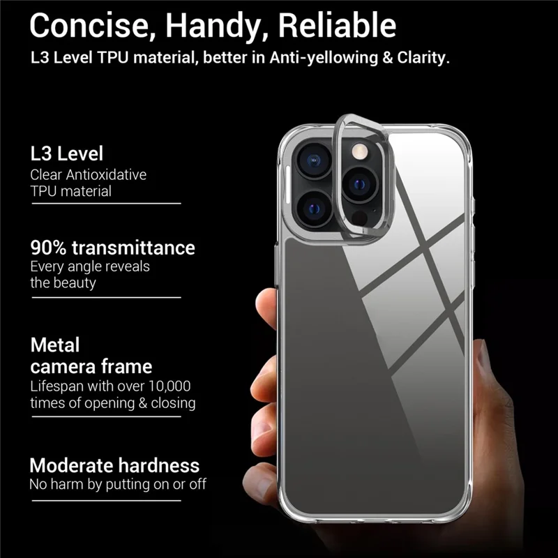 For iPhone 15 Pro Case Shockproof TPU + PC Phone Back Cover with Metal Lens Kickstand - Black