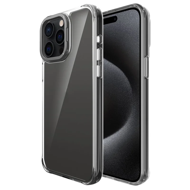 For iPhone 15 Pro Case Shockproof TPU + PC Phone Back Cover with Metal Lens Kickstand - Black