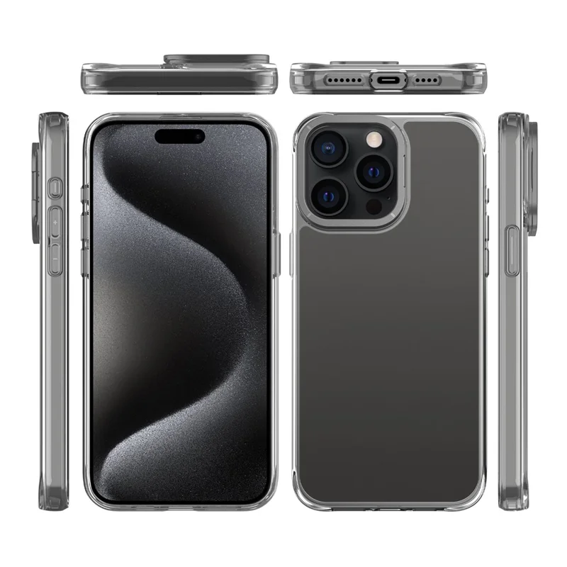 For iPhone 15 Pro Case Shockproof TPU + PC Phone Back Cover with Metal Lens Kickstand - Black