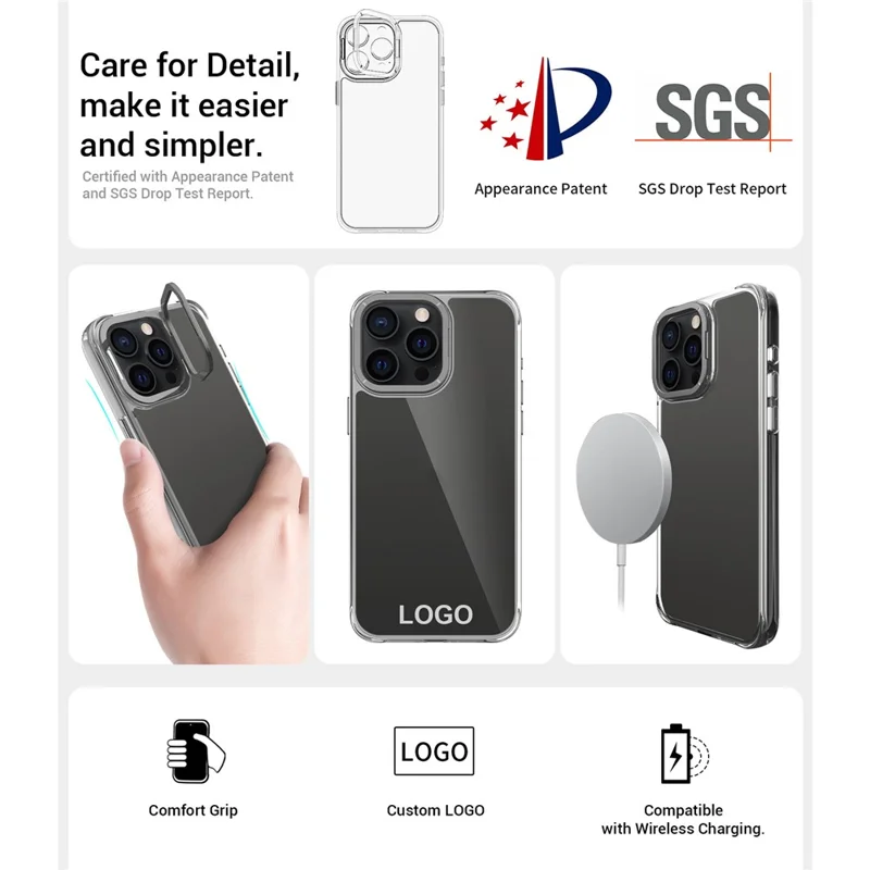 For iPhone 15 Pro Case Shockproof TPU + PC Phone Back Cover with Metal Lens Kickstand - Black