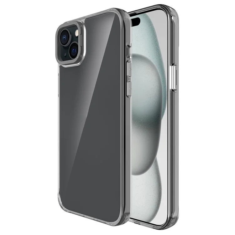 Für iPhone 15 Hülle Stoßfest TPU + PC Handyrückseite mit Metall-Objektiv-Ständer - Schwarz
