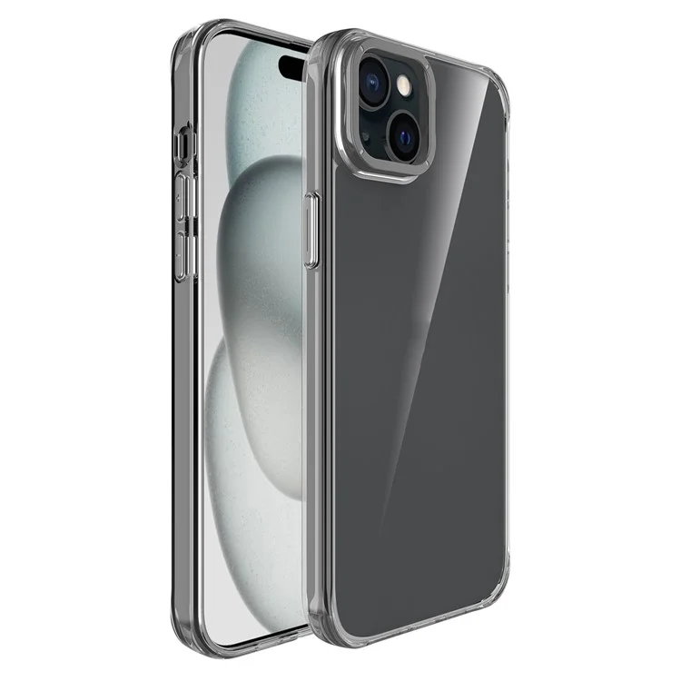 Für iPhone 15 Hülle Stoßfest TPU + PC Handyrückseite mit Metall-Objektiv-Ständer - Schwarz