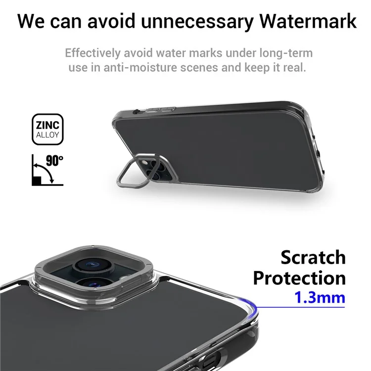 Für iPhone 15 Hülle Stoßfest TPU + PC Handyrückseite mit Metall-Objektiv-Ständer - Schwarz
