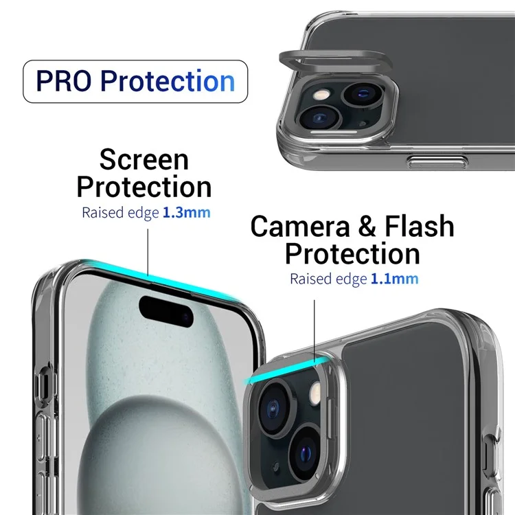 Für iPhone 15 Hülle Stoßfest TPU + PC Handyrückseite mit Metall-Objektiv-Ständer - Schwarz