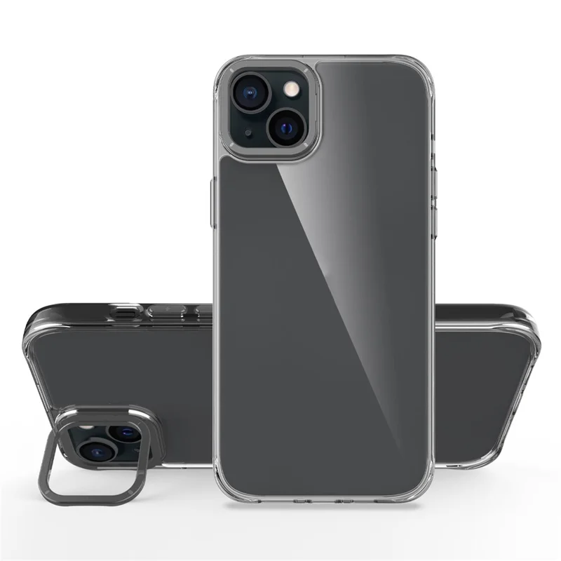 For iPhone 14 Case Shockproof TPU + PC Phone Back Cover with Metal Lens Kickstand - Black