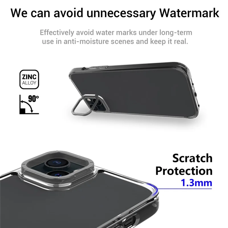For iPhone 14 Case Shockproof TPU + PC Phone Back Cover with Metal Lens Kickstand - Black