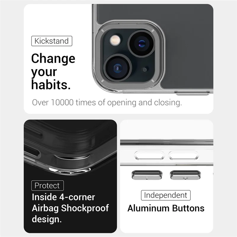 For iPhone 14 Case Shockproof TPU + PC Phone Back Cover with Metal Lens Kickstand - Black