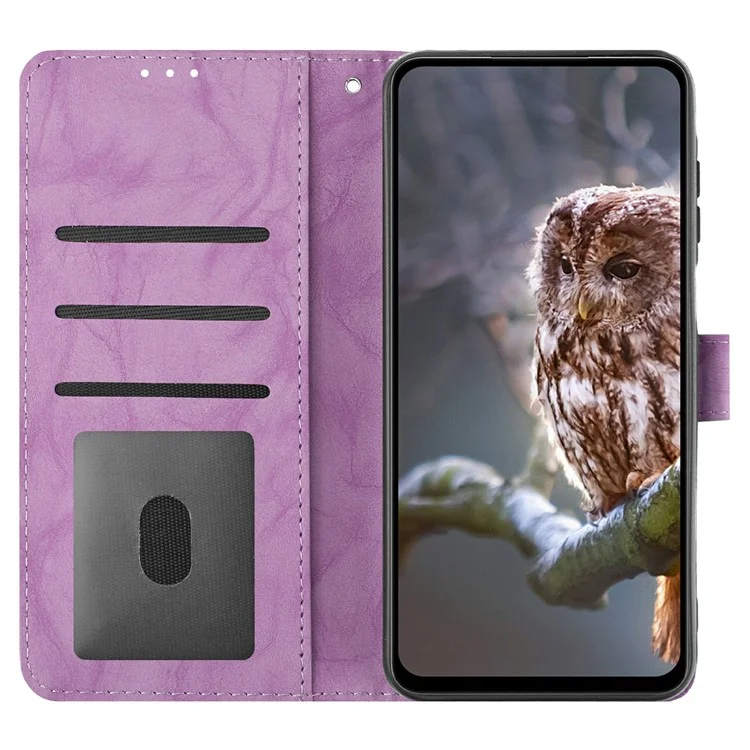 Für Samsung Galaxy S24 FE Hülle Eule Geprägt PU-Leder Brieftasche Handyhülle mit Handschlaufe - Lila