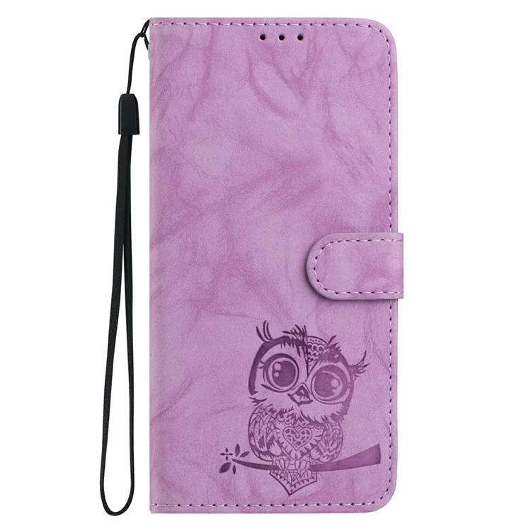 Für Samsung Galaxy S24 FE Hülle Eule Geprägt PU-Leder Brieftasche Handyhülle mit Handschlaufe - Lila