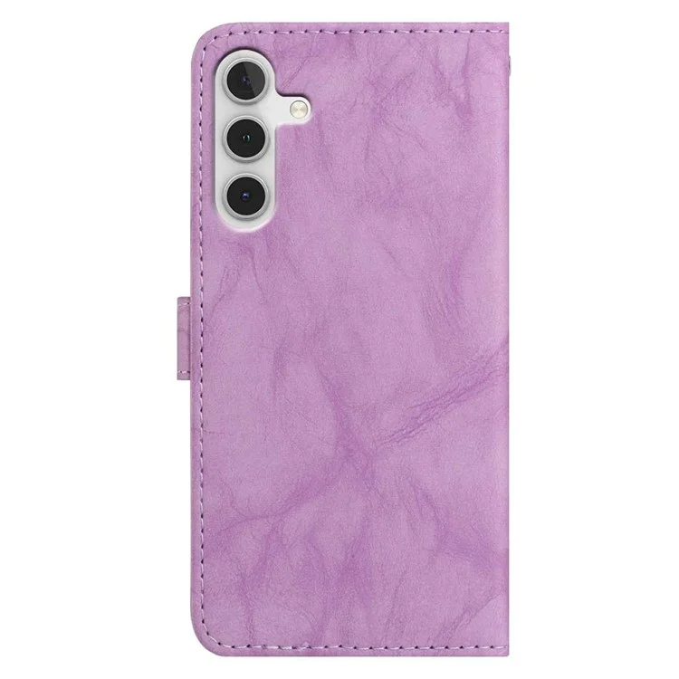 Für Samsung Galaxy S24 FE Hülle Eule Geprägt PU-Leder Brieftasche Handyhülle mit Handschlaufe - Lila