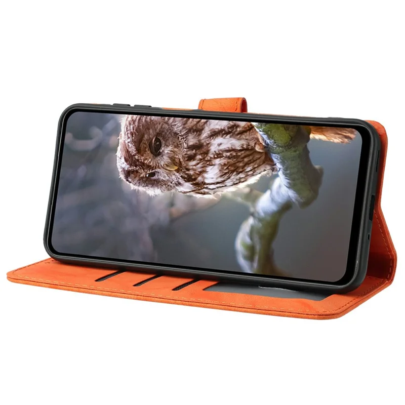 For iPhone 15 Case Owl Imprinted PU Leather Wallet Phone Cover with Wrist Strap - Orange