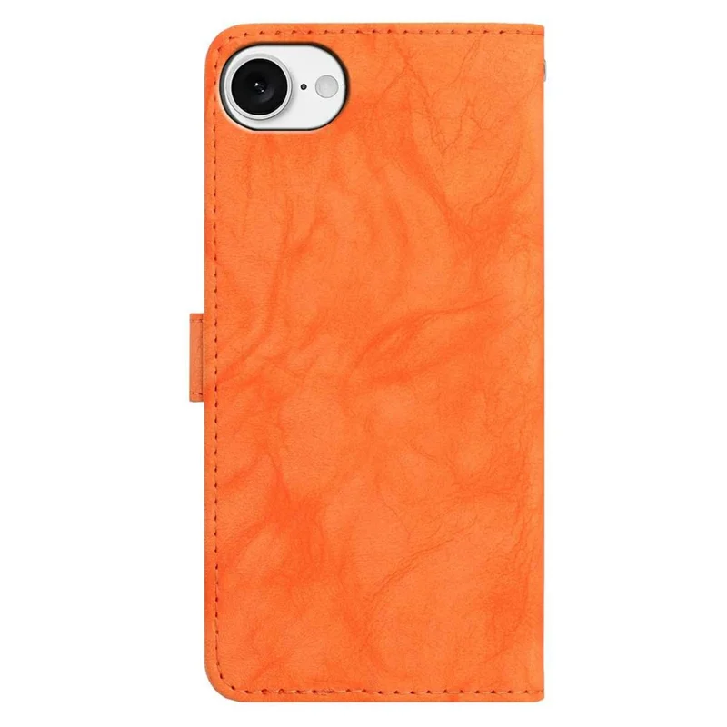 For iPhone 17e / 16e Case Owl Imprinted PU Leather Wallet Phone Cover with Wrist Strap - Orange