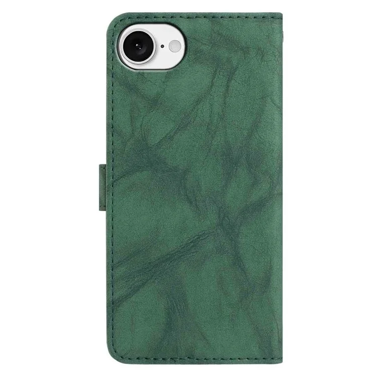 For iPhone 16e Case Owl Imprinted PU Leather Wallet Phone Cover with Wrist Strap - Green