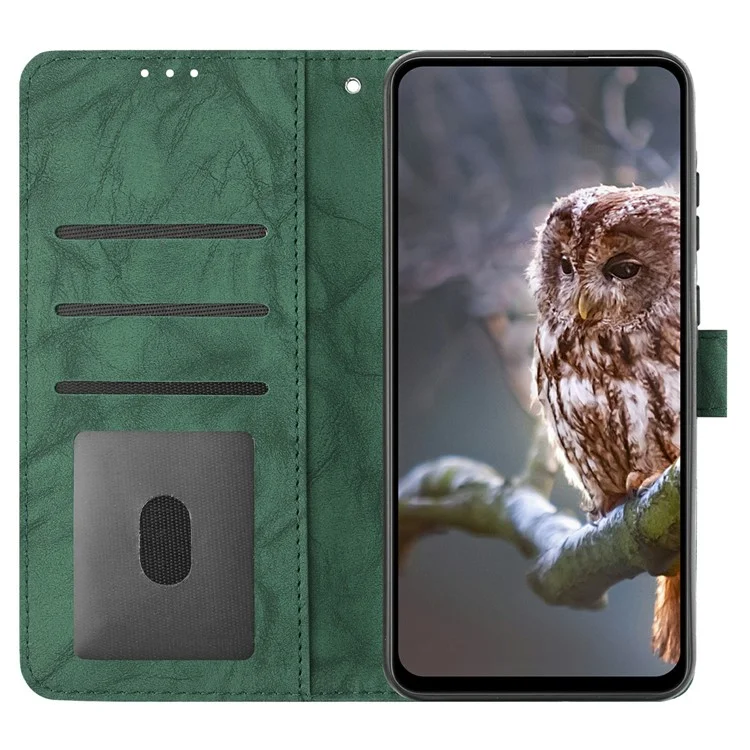 For iPhone 16 Pro Case Owl Imprinted PU Leather Wallet Phone Cover with Wrist Strap - Green