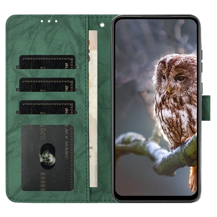 For iPhone 16 Pro Case Owl Imprinted PU Leather Wallet Phone Cover with Wrist Strap - Green