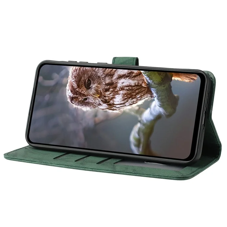 For iPhone 16 Pro Case Owl Imprinted PU Leather Wallet Phone Cover with Wrist Strap - Green