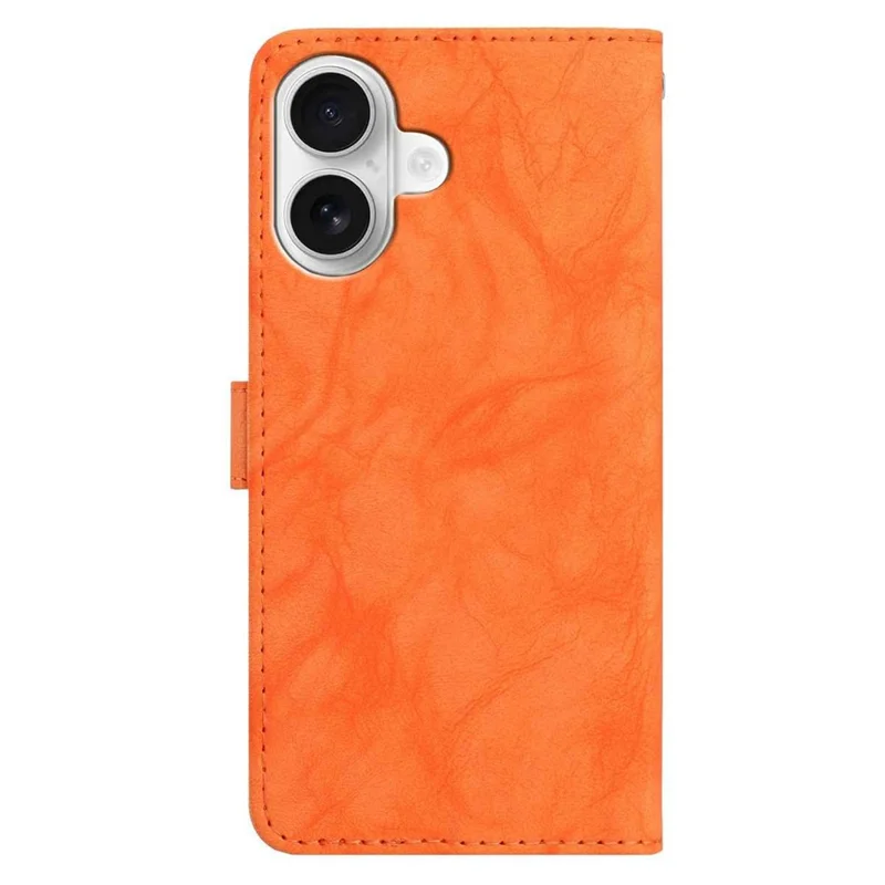 Til iPhone 16 Plus Case med Ædeltræk Øl Mønster i PU Læder Wallet Hylster med Håndledsrem - Orange