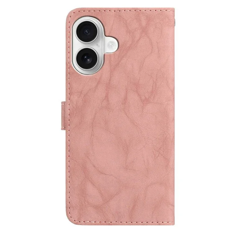 For iPhone 16 Plus Case Owl Imprinted PU Leather Wallet Phone Cover with Wrist Strap - Pink