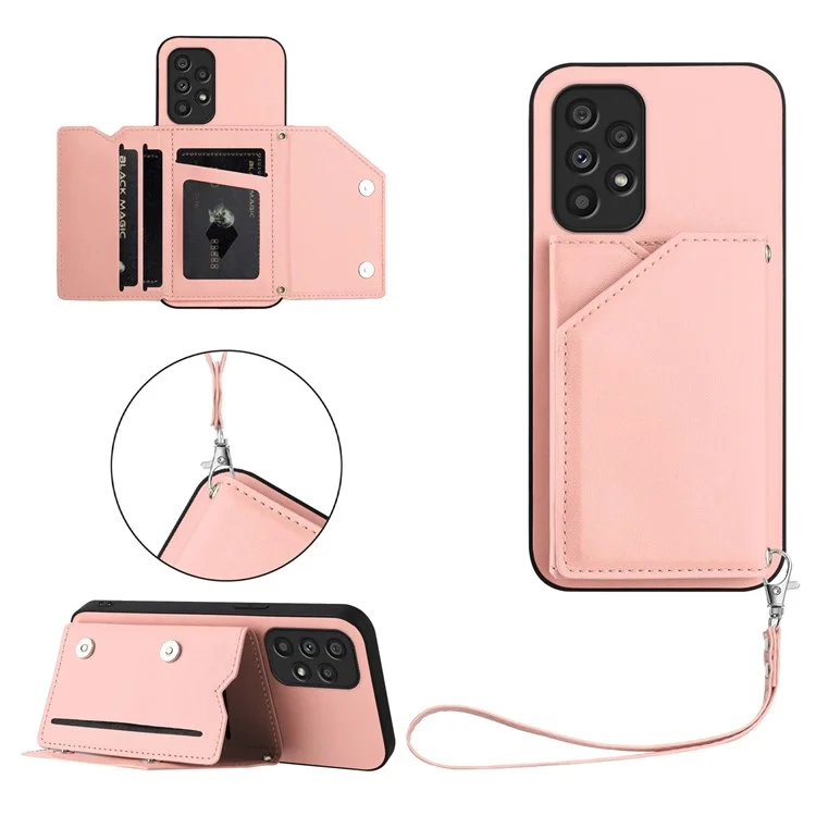 Série KB06 pour Samsung Galaxy A53 5G Étui Porte-carte Support Peau-Toucher Housse de téléphone avec Dragonne - Rose