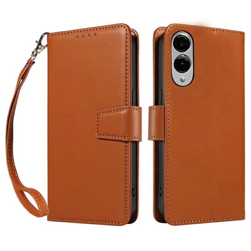 For Samsung Galaxy S25 Edge Case RFID Blocking Leather Wallet Flip Phone Cover with Wrist Strap - Light Brown