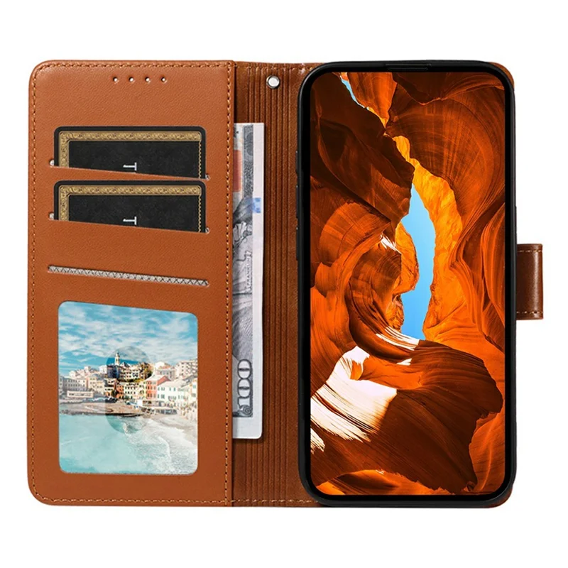 For Samsung Galaxy S25 Edge Case RFID Blocking Leather Wallet Flip Phone Cover with Wrist Strap - Light Brown