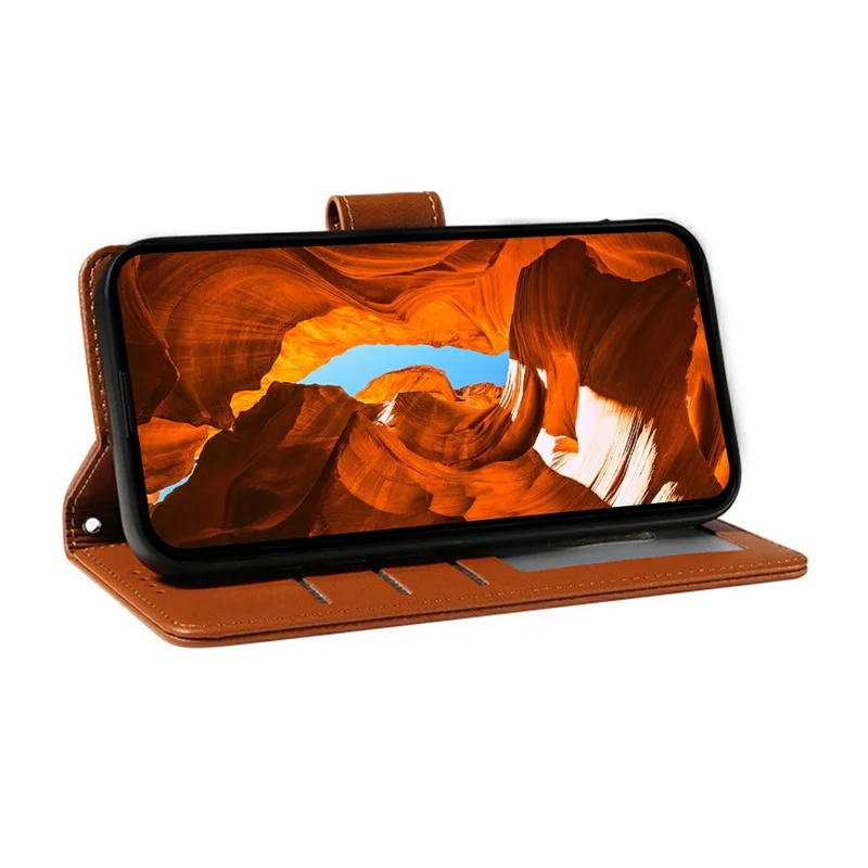 For Samsung Galaxy S25 Edge Case RFID Blocking Leather Wallet Flip Phone Cover with Wrist Strap - Light Brown