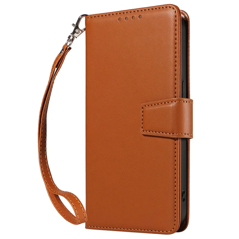 For Samsung Galaxy S25 Edge Case RFID Blocking Leather Wallet Flip Phone Cover with Wrist Strap - Light Brown