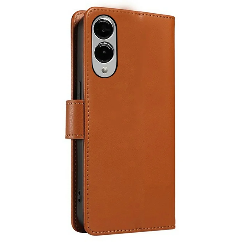 For Samsung Galaxy S25 Edge Case RFID Blocking Leather Wallet Flip Phone Cover with Wrist Strap - Light Brown