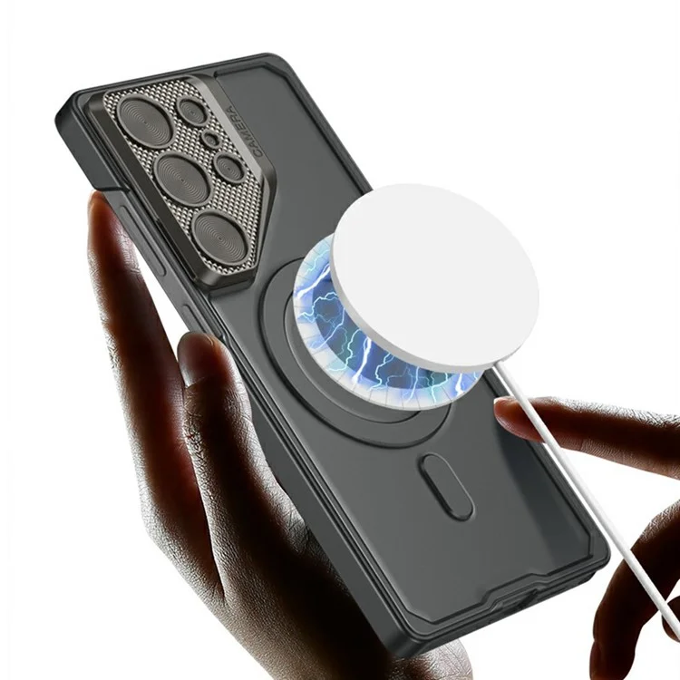 GKK For Samsung Galaxy S24 Ultra Case Compatible with MagSafe Slim PC Phone Cover with Metal Lens Cover - Titanium Grey
