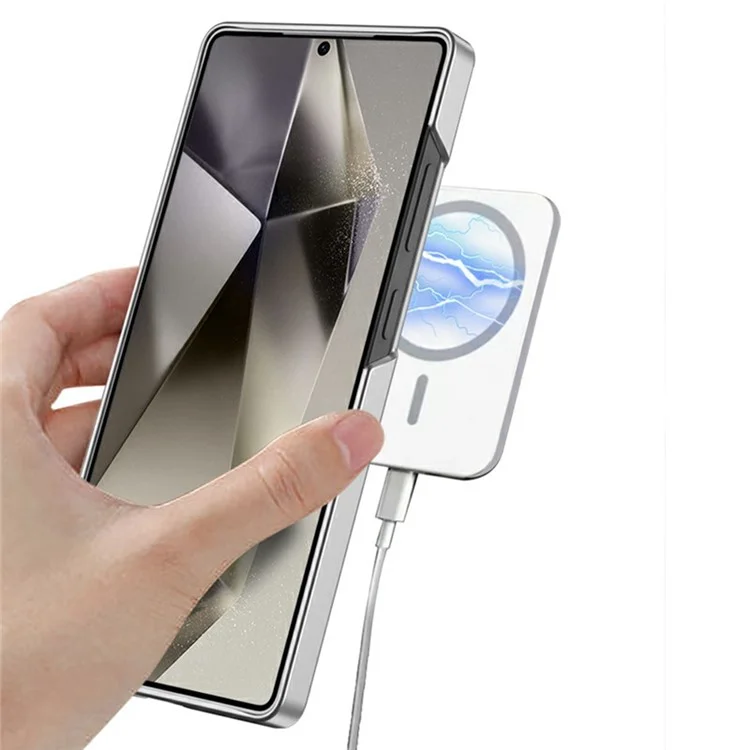 GKK For Samsung Galaxy S24 Ultra Case Compatible with MagSafe Slim PC Phone Cover with Metal Lens Cover - Titanium Grey